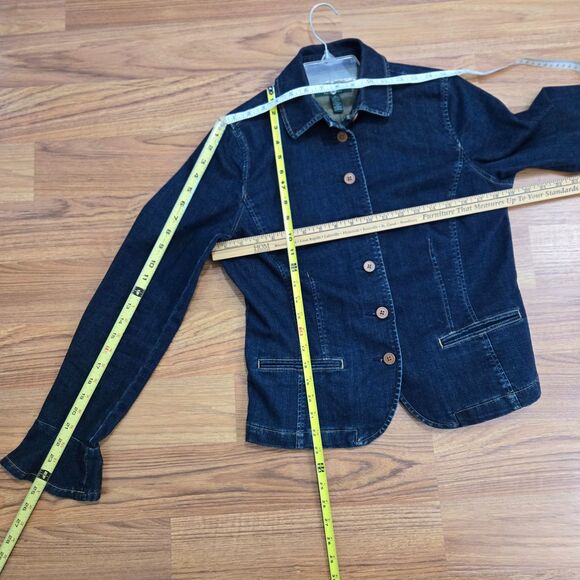 LRL Ralph Lauren Jeans Co Womens Sz 12 Denim Jacket Bell Sleeves Peplum Stretch - Picture 9 of 10